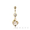 316L SURGICAL STEEL MULTI CZ DOLPHIN LOVE HEART BEZEL CENTER DANGLE BELLY BUTTON NAVEL RING 